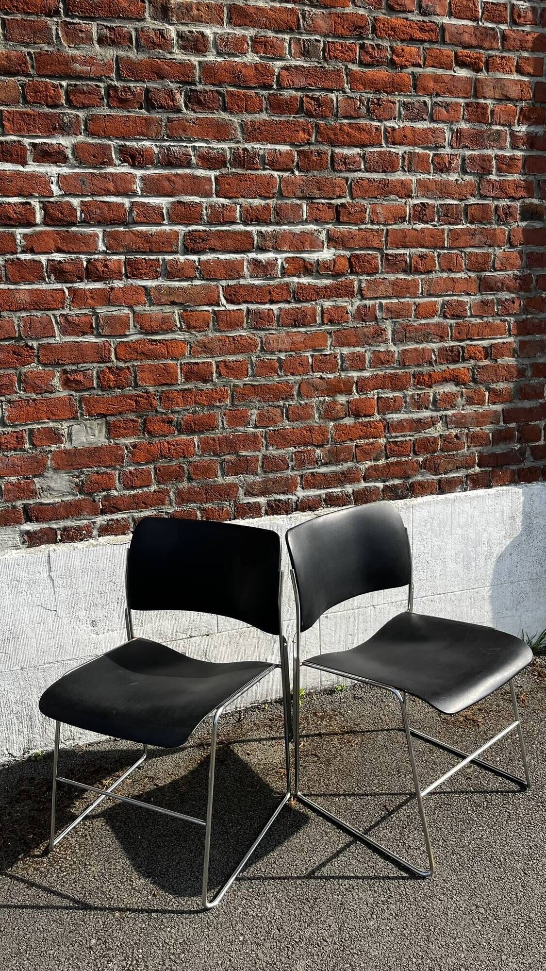 Set of 6 black metal chairs, model GF 40/4 by David Rowland.