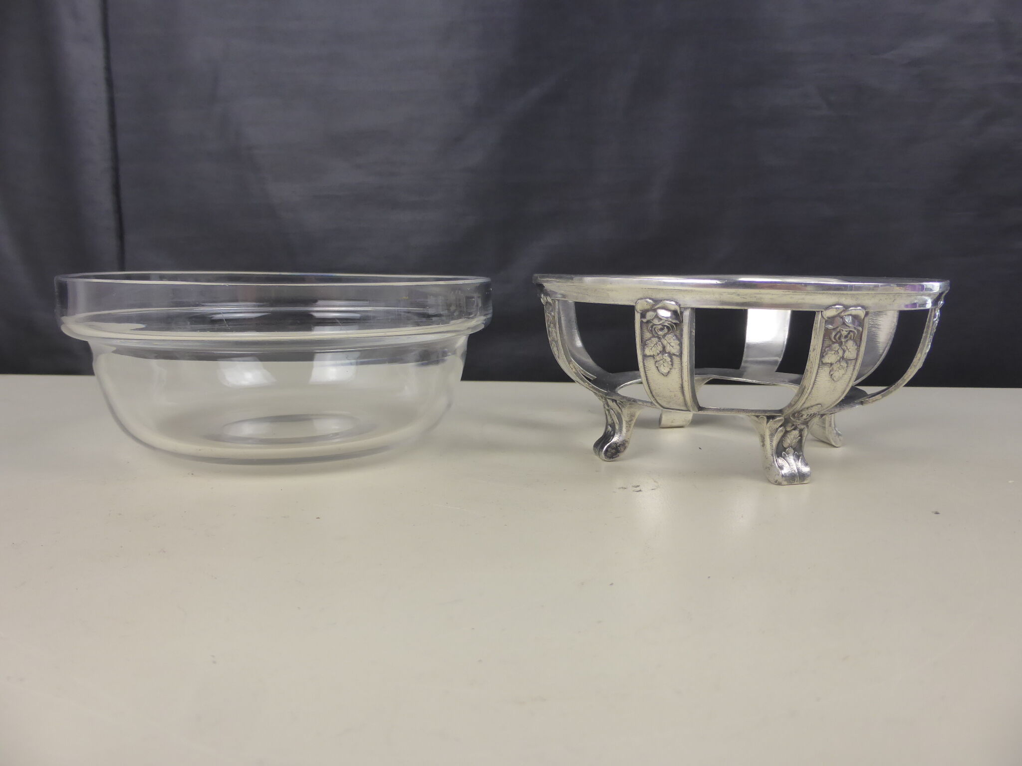Antique glass cut with silver metal frame decorated with roses-Art Deco