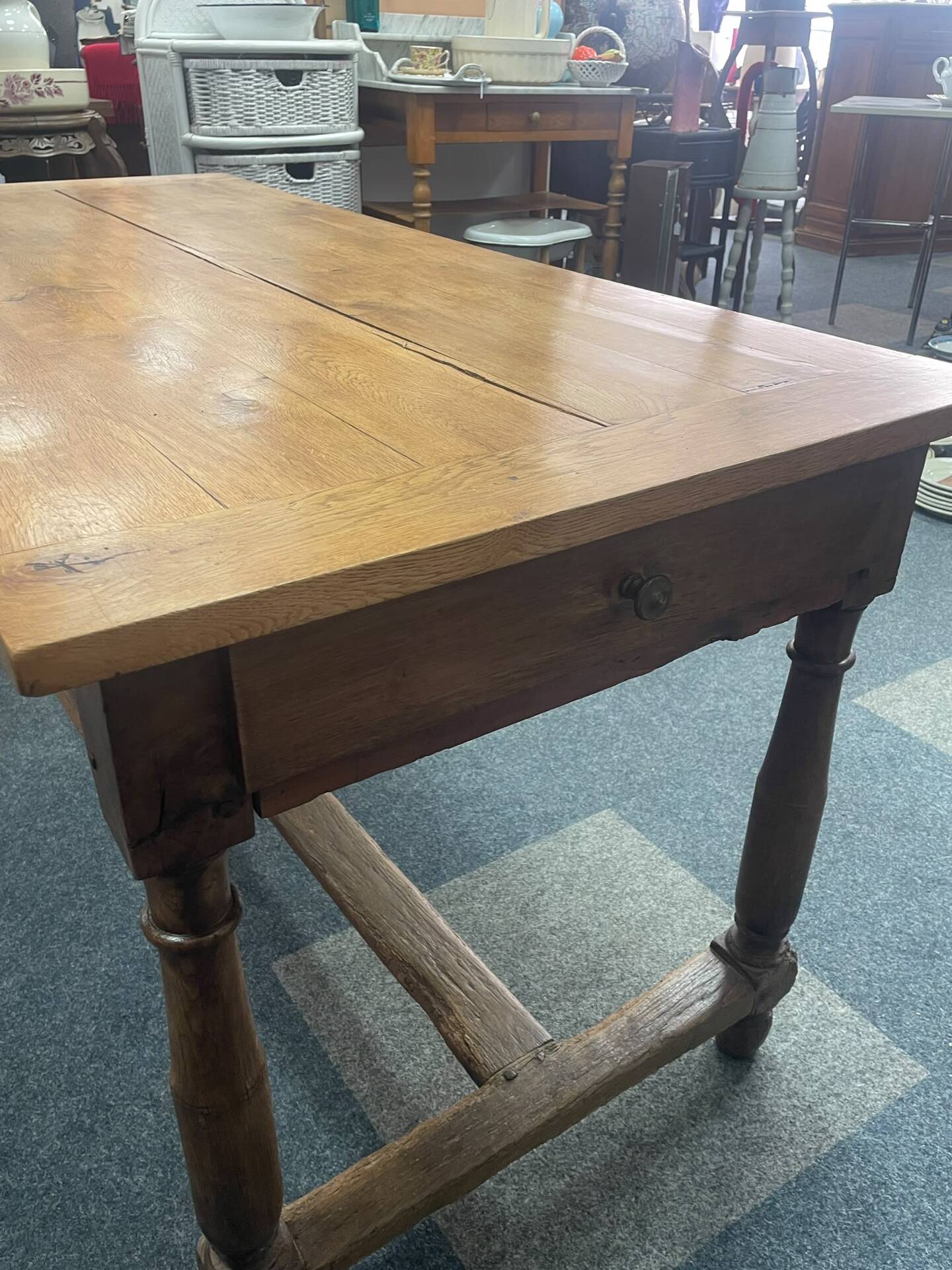 Table de ferme ancienne Louis XIII en chêne massif – Console / Îlot d'
