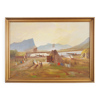 Painting „The Riverside Camp”, Scandinavian design, 19th century, by Vilhel