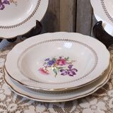 set of six vintage plates, Gien earthenware, floral style