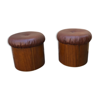 Paire de pouf rond des années 1970