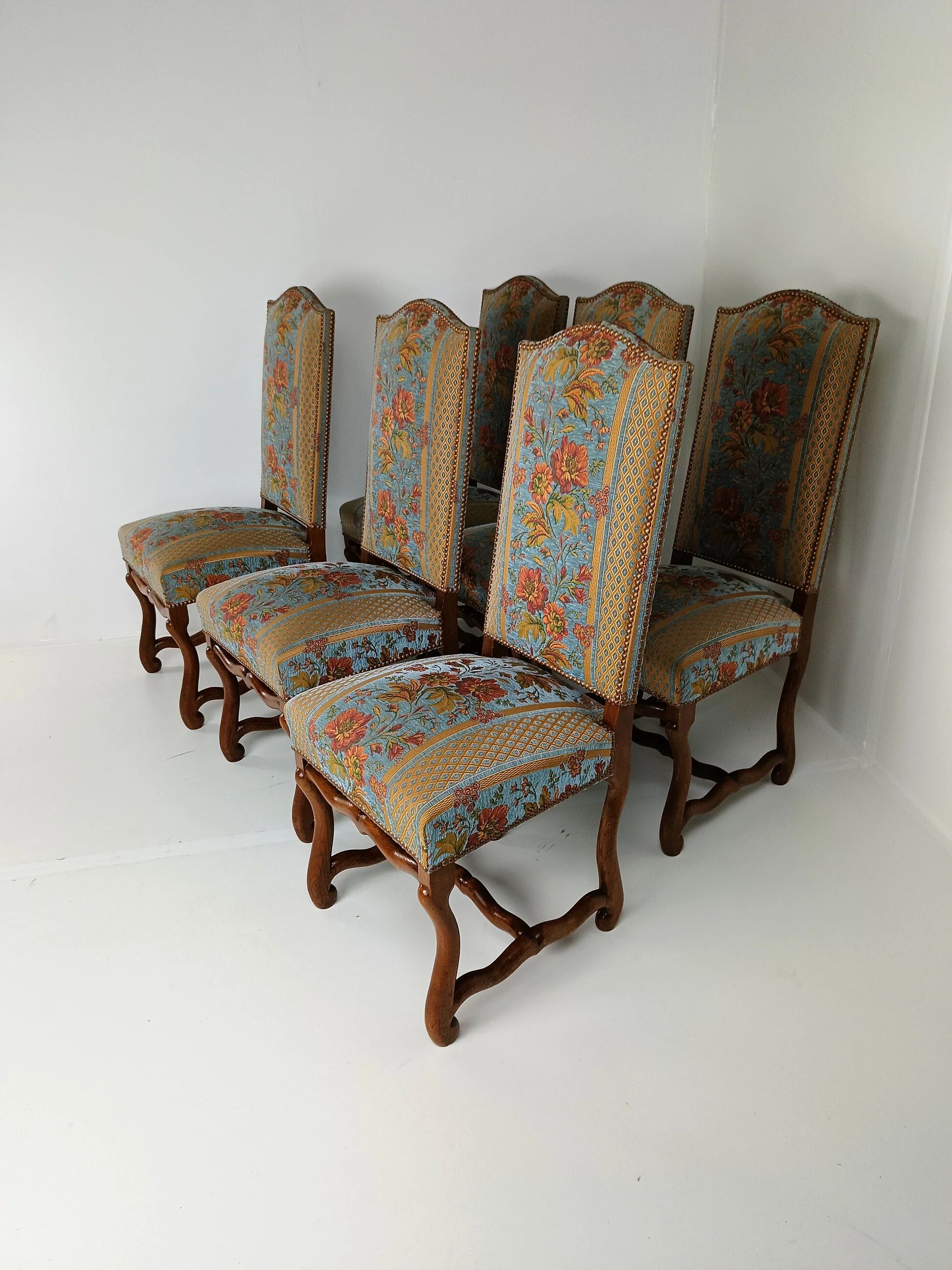 Beech Os De Mouton tapestry chairs (set of 6)
