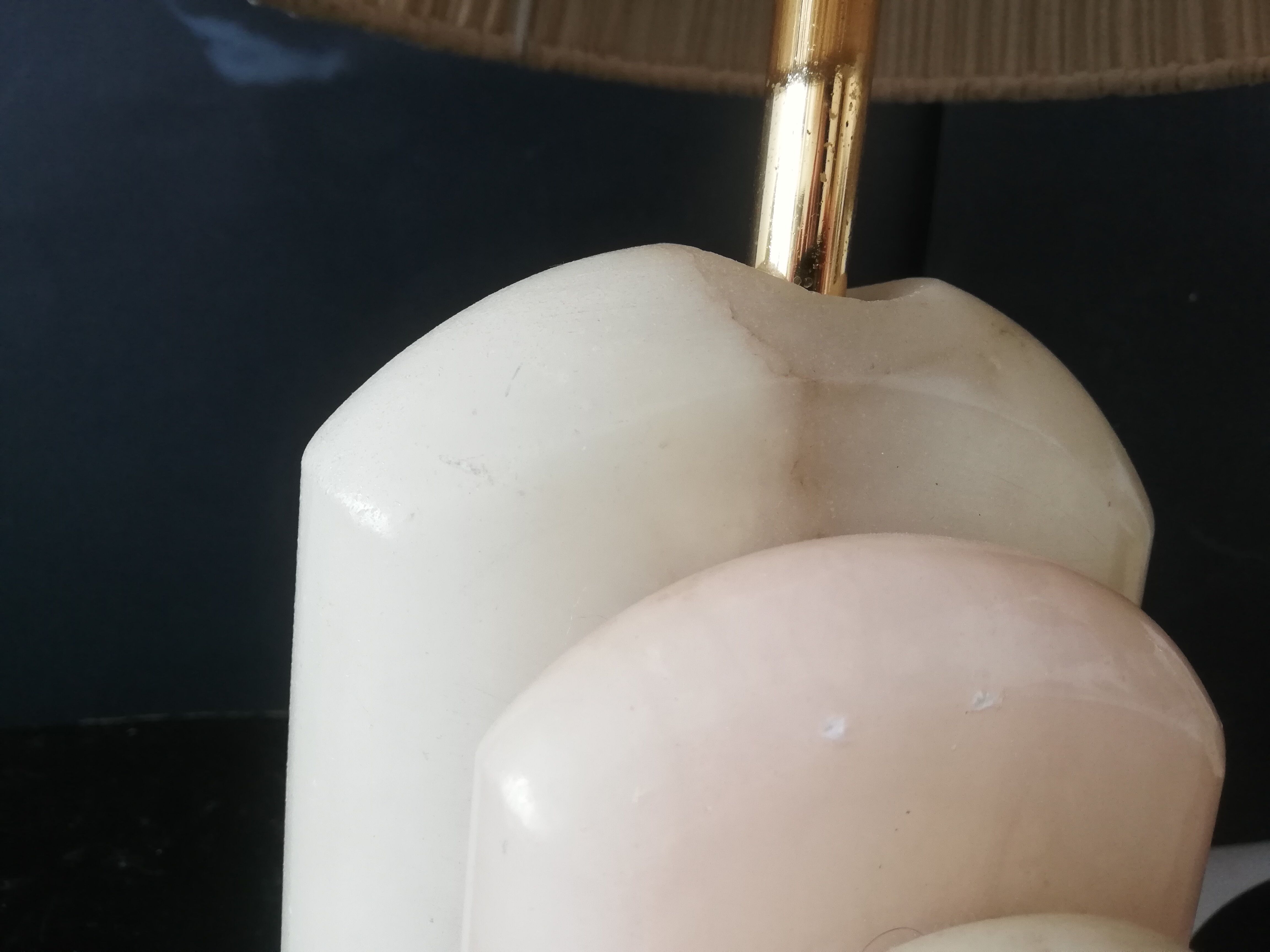 Pair of Art Deco marble alabaster pleated shade table lamps vintage