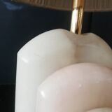 Pair of Art Deco marble alabaster pleated shade table lamps vintage