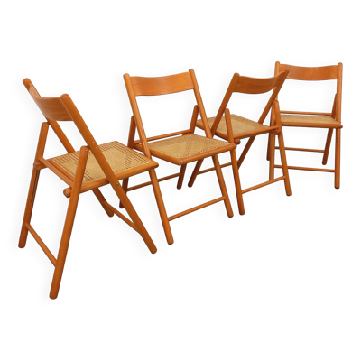 Suite de 4 chaises pliantes Habitat vintage en bois de hêtre et cannage