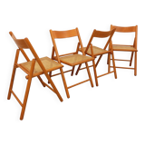 Set of 4 vintage folding chairs from Habitat made of beech wood and caning.