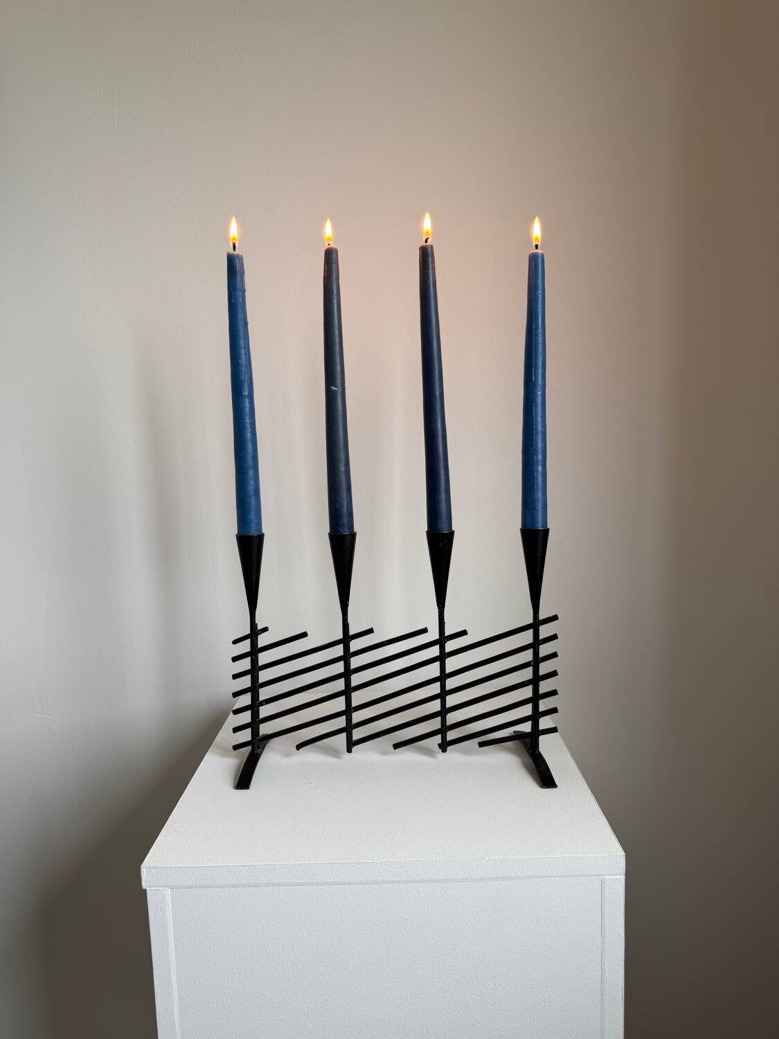 Vintage brutalist candelabrum in black metal