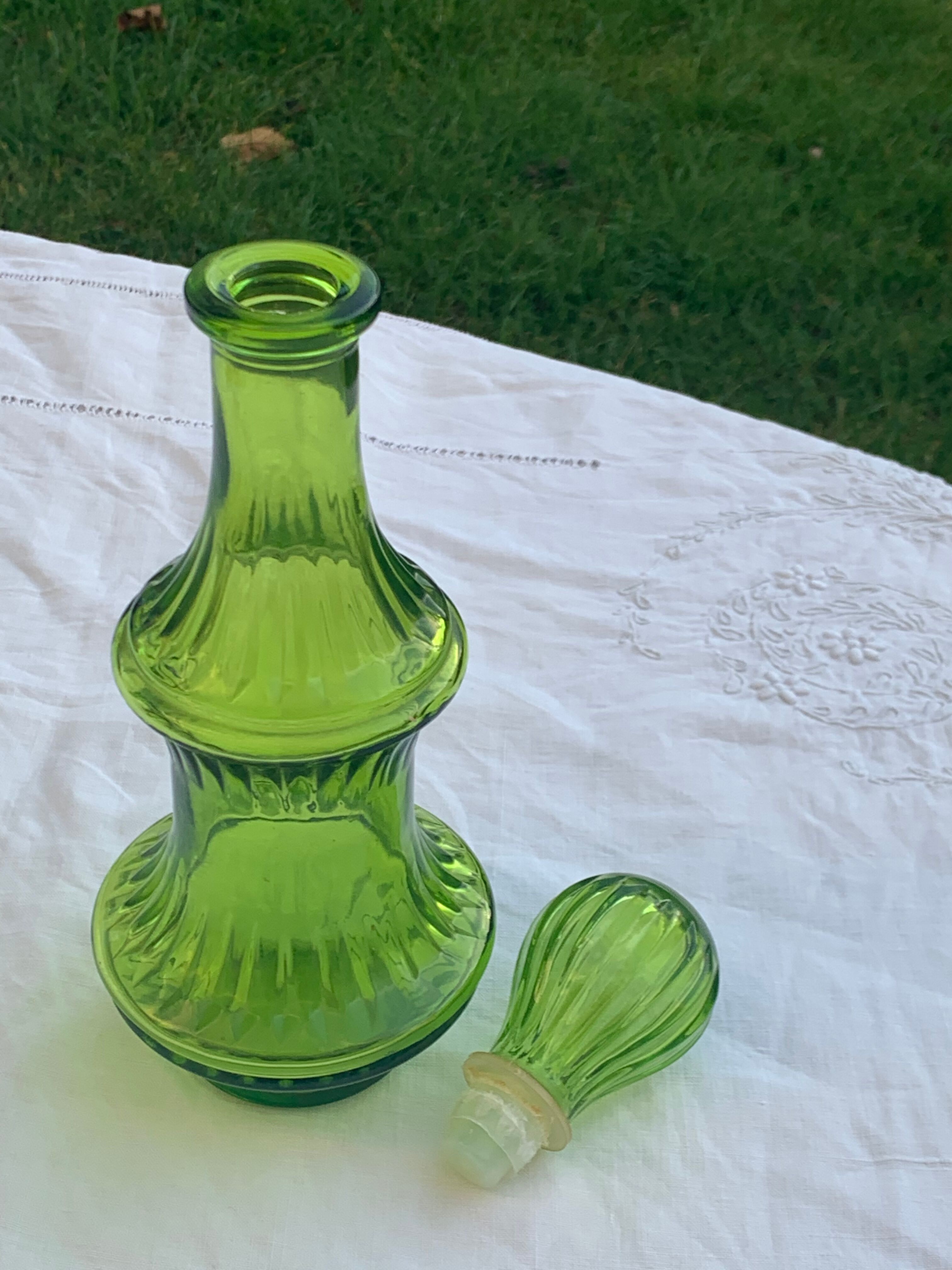 Vintage green glass decanter