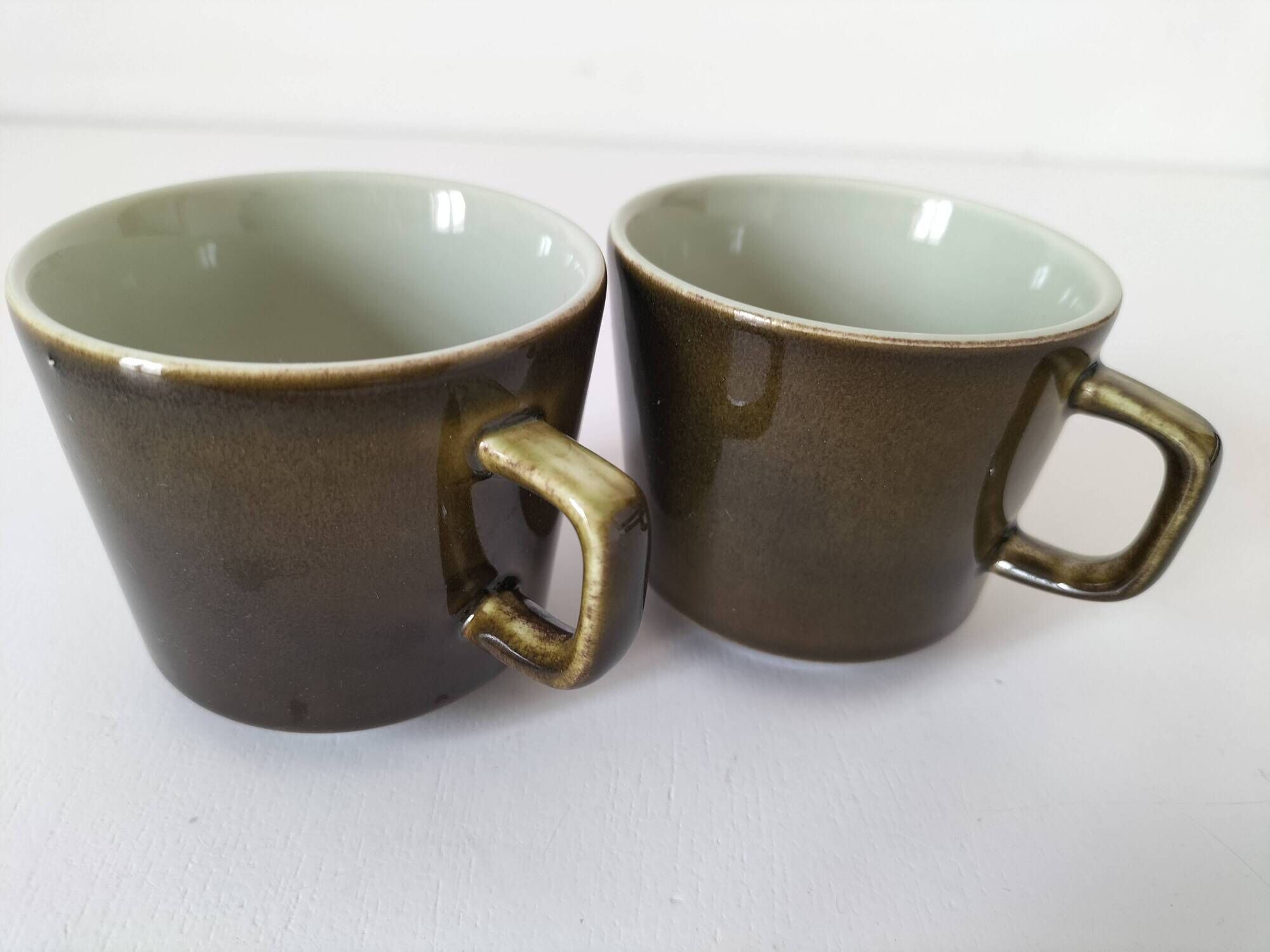 Vintage stackable stoneware coffee cup duo – Japan ceramics 1970