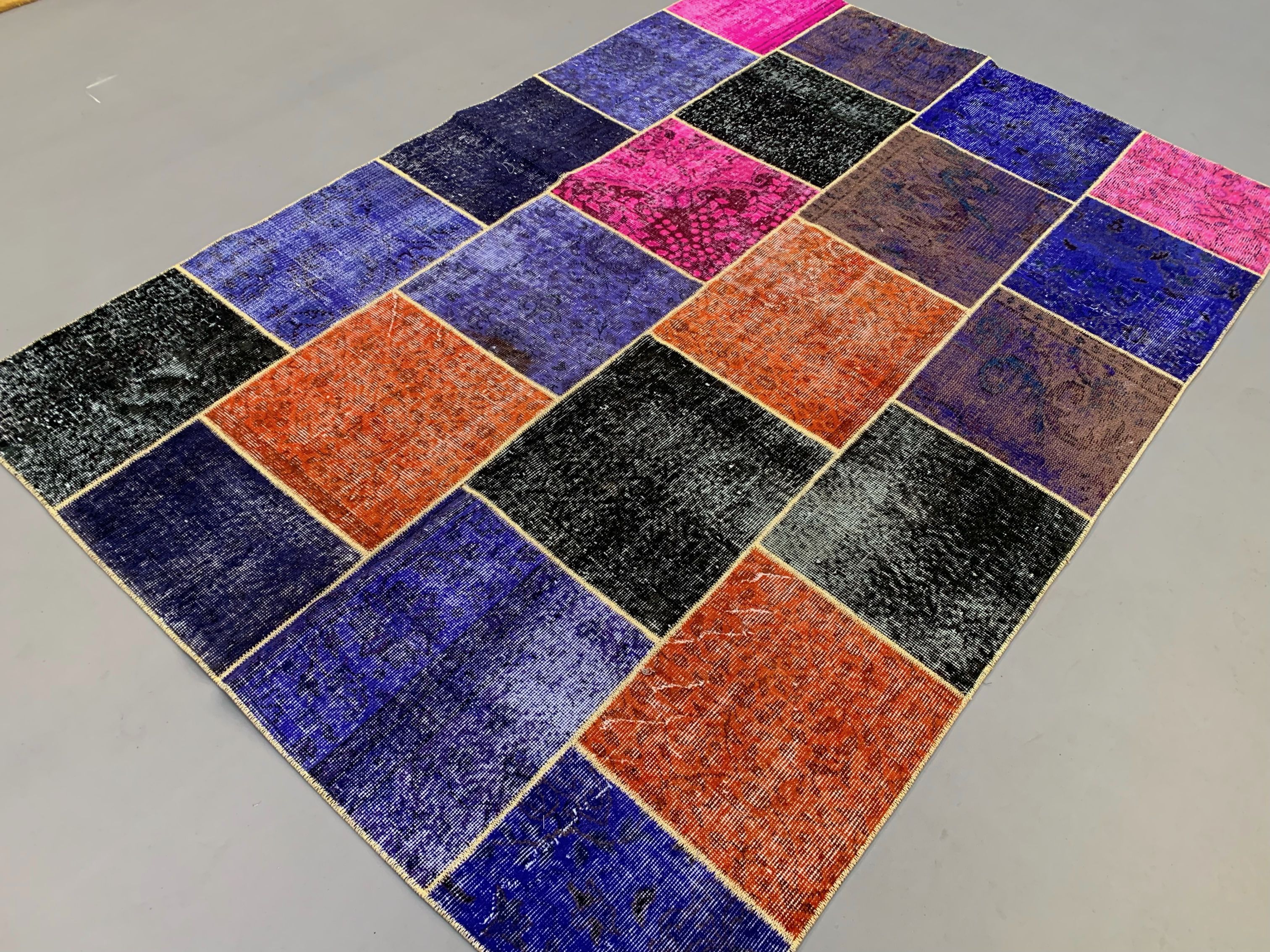 Distressed vintage turkish patchwork rug 251x170 cm wool large