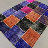 Distressed vintage turkish patchwork rug 251x170 cm wool large
