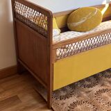 Vintage rattan and wood baby bed