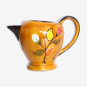 Ceramic, brown and flowery pitcher, vintage
