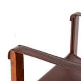 Fauteuil safari pliant en cuir marron et bois