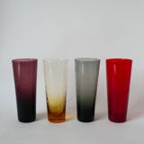 set of 4 colored and textured Long Drink glasses Design 1970