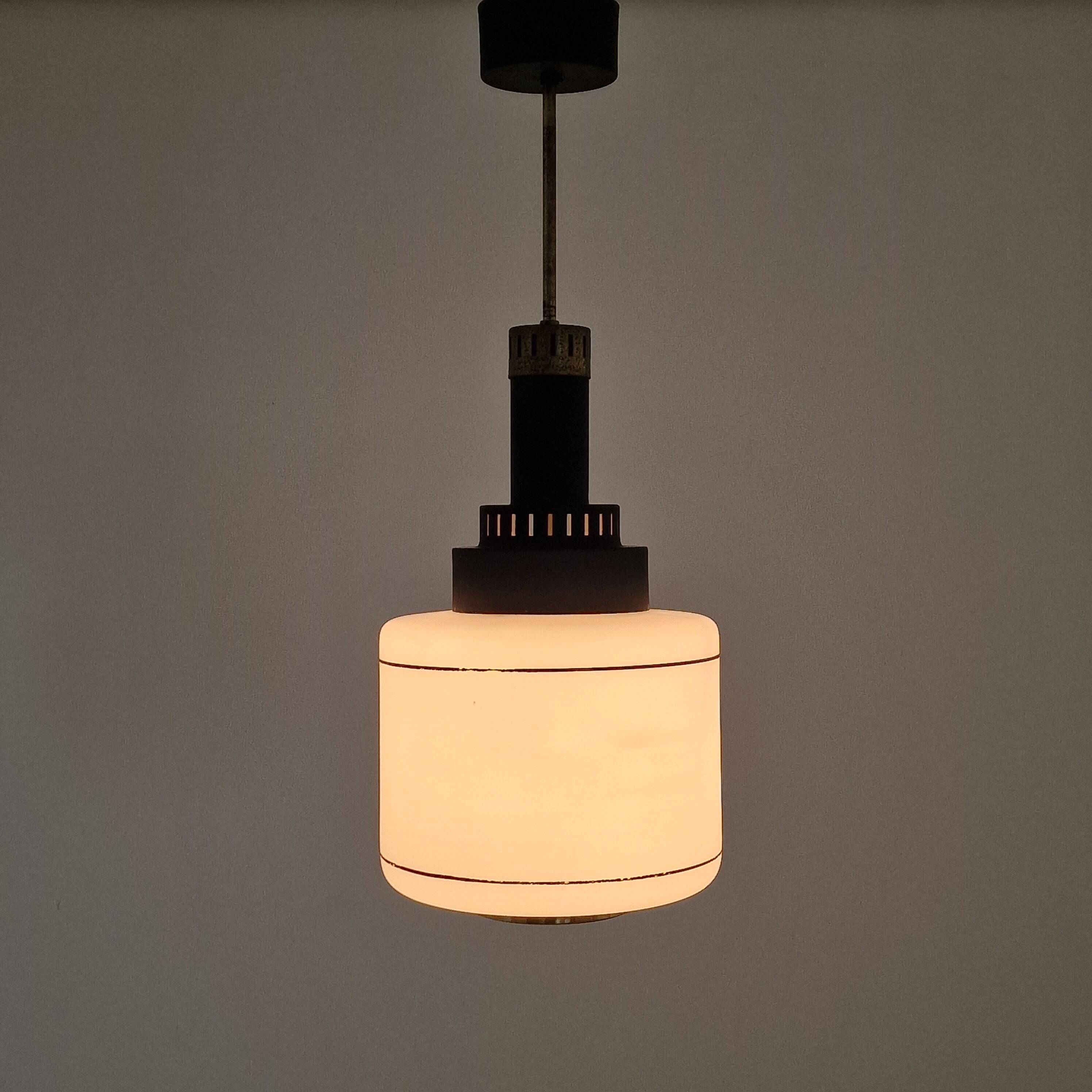 Mid-Century Modern Stilnovo Style Opaline Glass Pendant Light, 1950s/1960s