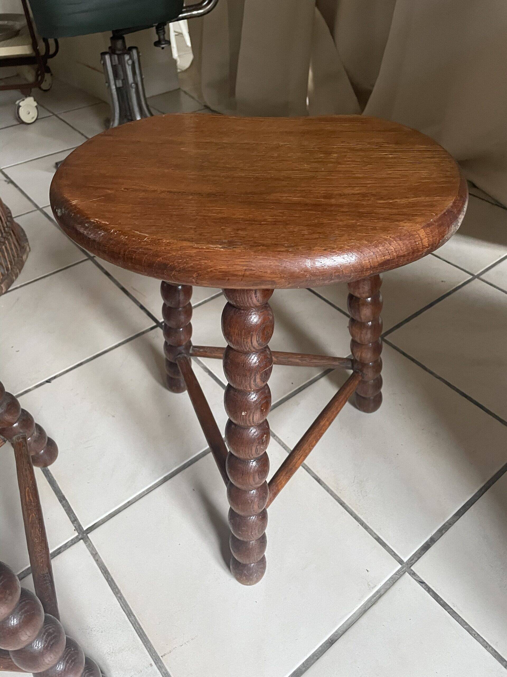 Pair of solid oak milking stools