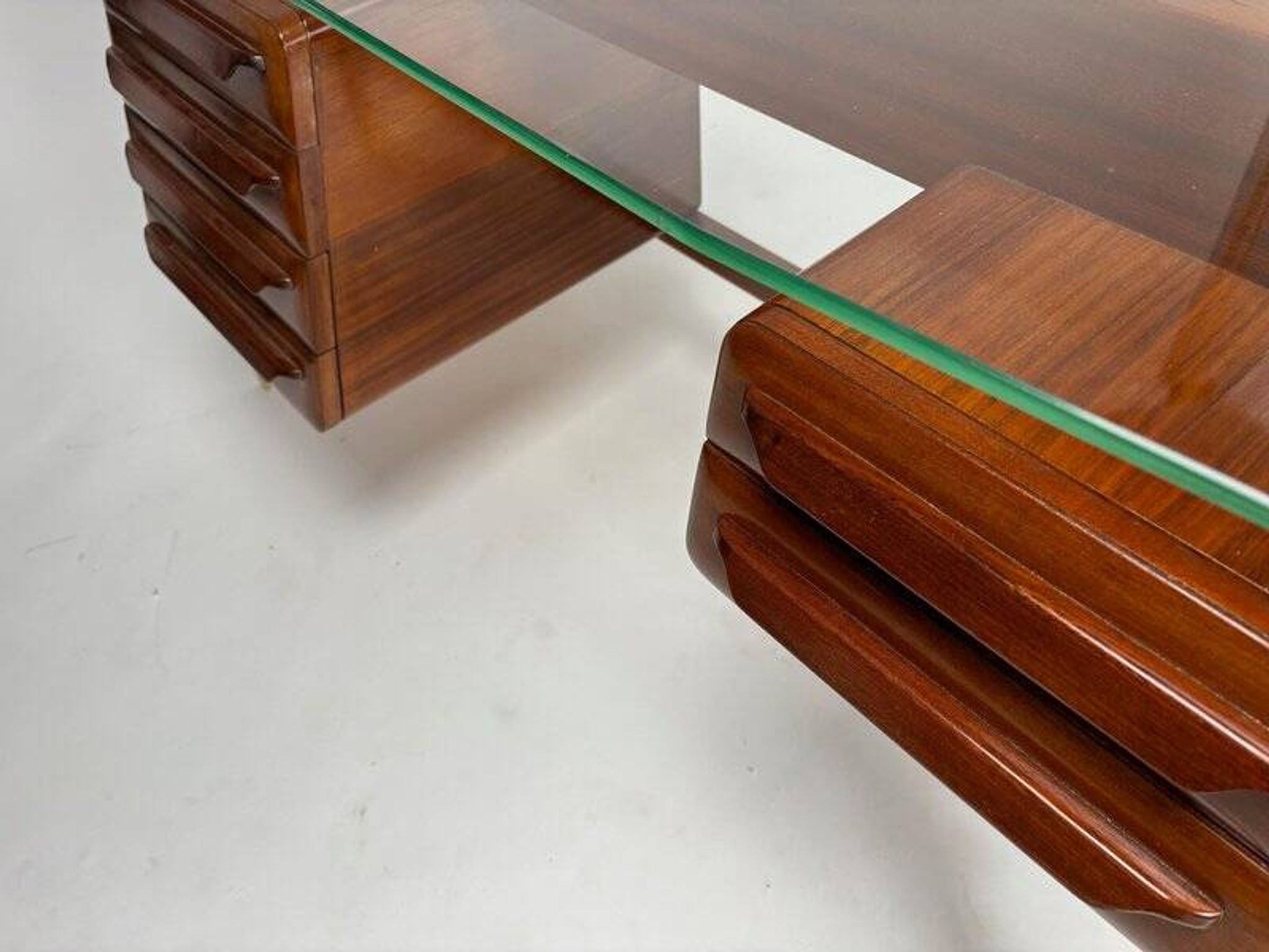 Wood and Brass Desk attributed to Vittorio Dassi, Italy, 1950s