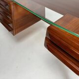 Wood and Brass Desk attributed to Vittorio Dassi, Italy, 1950s