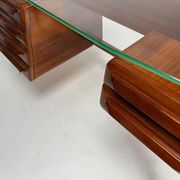 Wood and Brass Desk attributed to Vittorio Dassi, Italy, 1950s