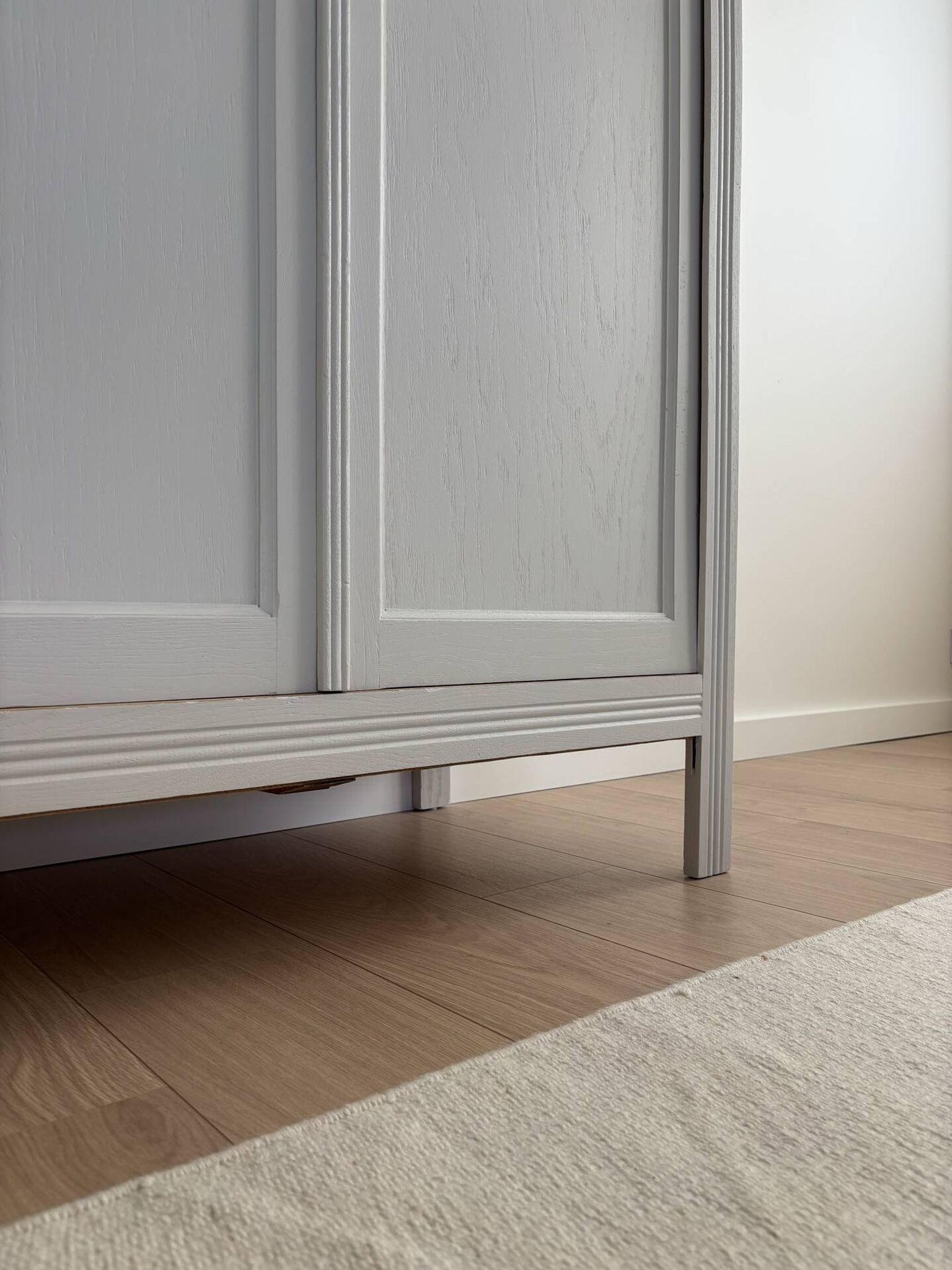 Parisian wardrobe with shelves, renovated oak wood.