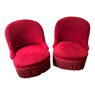 Paire de crapauds Napoléon III en velours rouge, XIXe