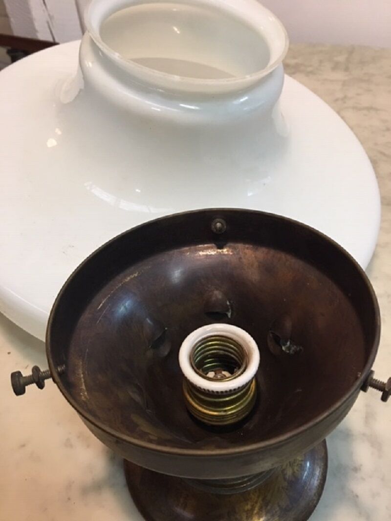 Ancient copper and opaline 1960 ceiling lamp