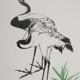 Mokuchu URUSHIBARA: Japanese print, The Herons (White), Signed woodblock print.
