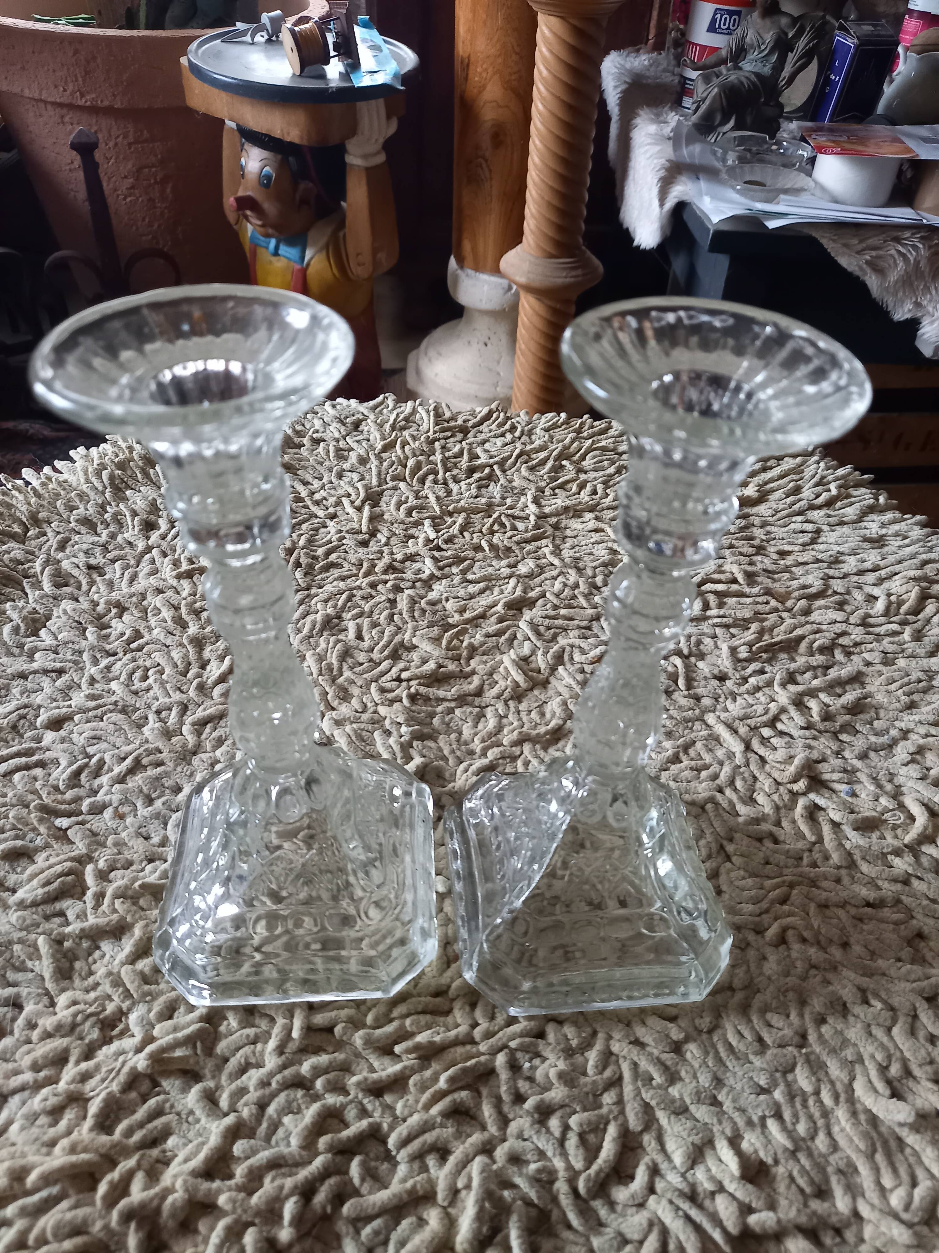 Pair of glass candle holders