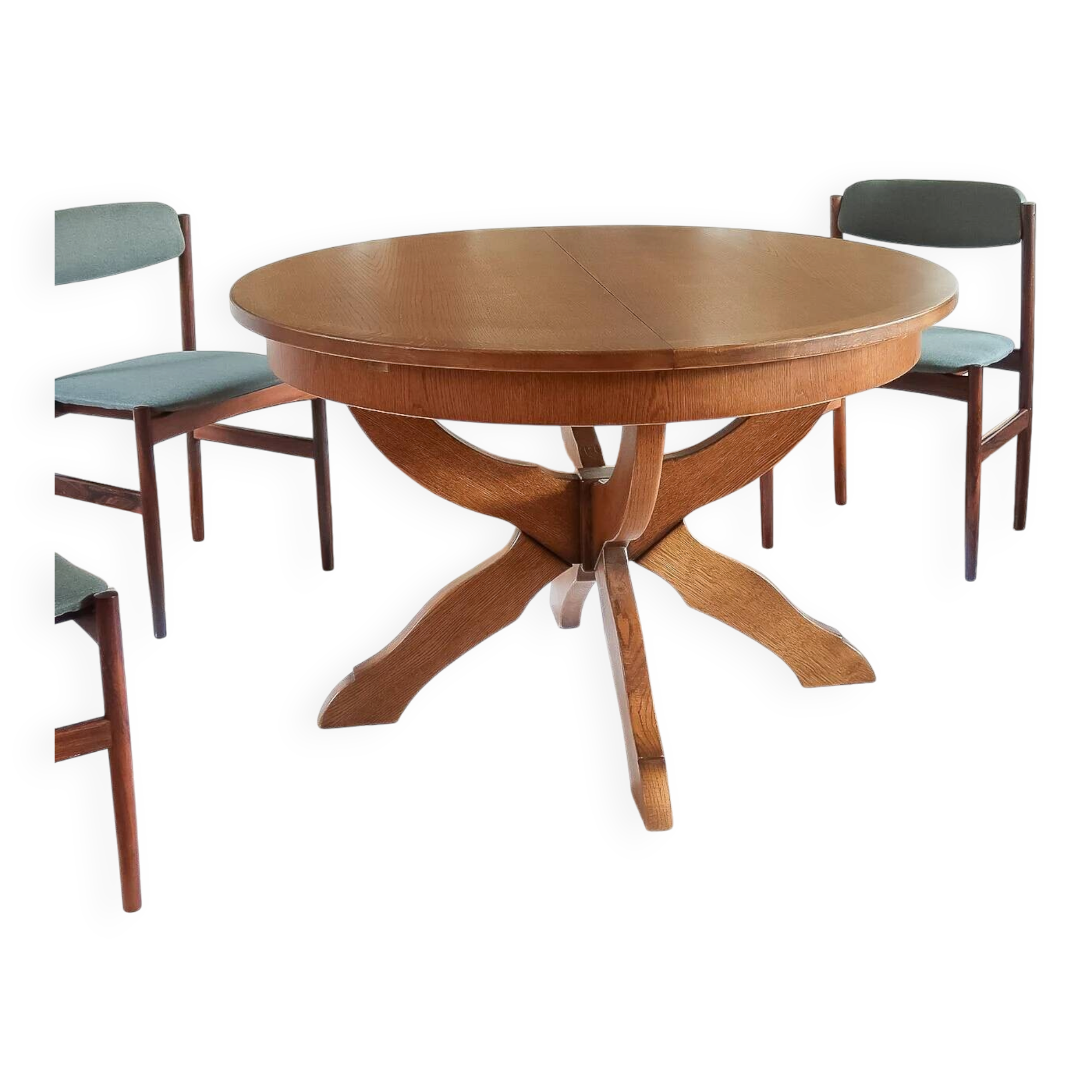 Extendable oak round table, Lübke, Germany 1960s