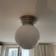 Modernist art deco stepped ceiling lamp, chrome and opaline, vintage