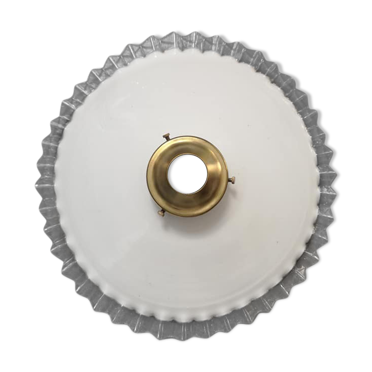 Lampshade suspension in opaline toothed white years 40 claw brass Ø 26 cm