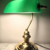 Lámpara vintage de banquero de cristal verde opalino