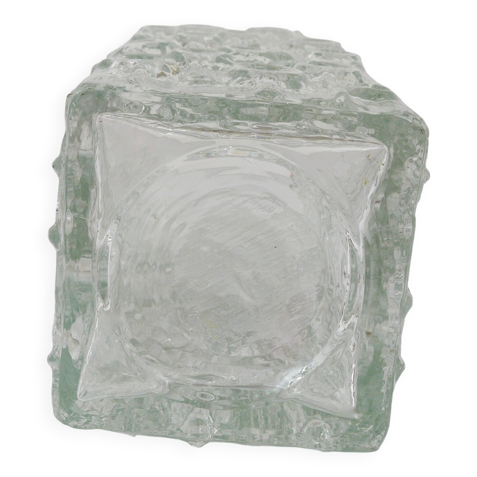 Peill & Putzler Modern Square Op Art Vase in Frosted Glass, Germany, 1970s