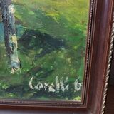 Paysage d'automne maison au bord d'un étang Huile sur panneau signée Corelli