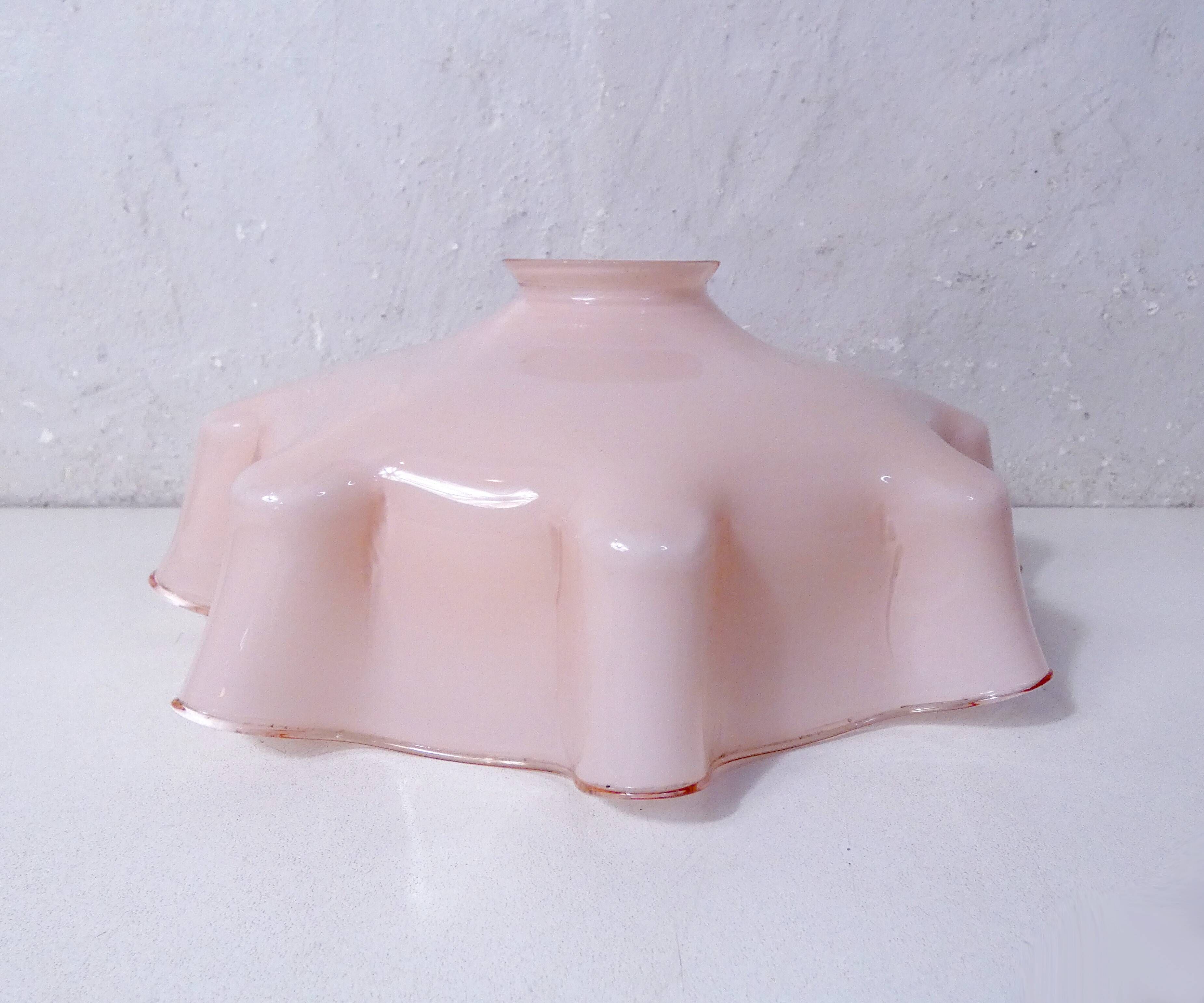 Old pendant lamp opaline glass chandelier vintage pale pink lampshade