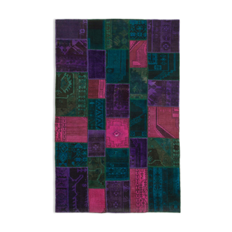 Tapis patchwork multicolore vintage 202 cm x 310 cm fait à la main anatolian vintage
