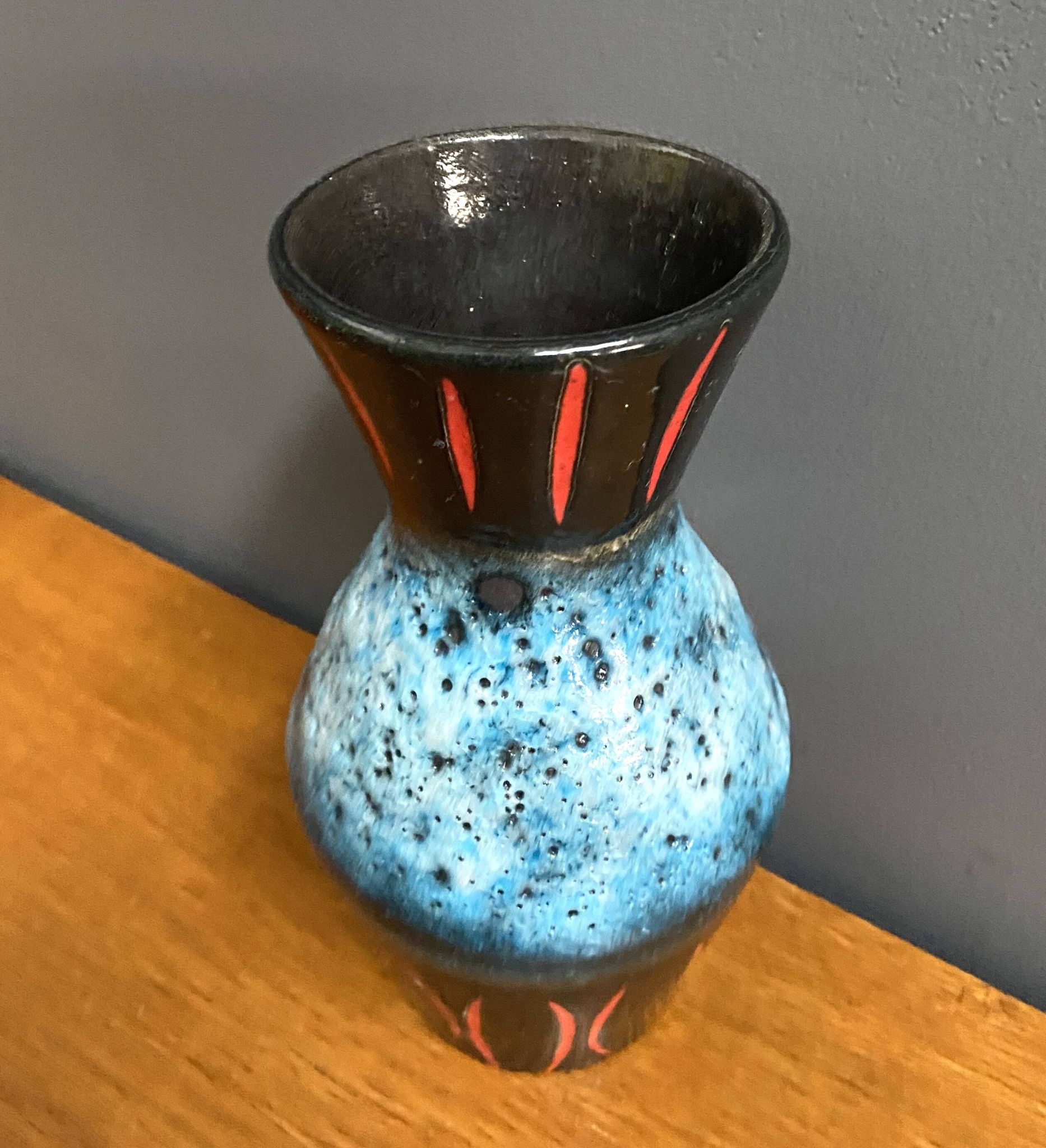 West Germany vase by Scheurich model 523-21 blue, black and red