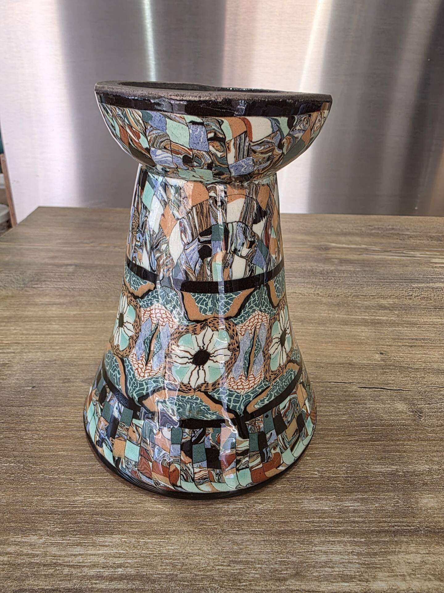 Rare diabolo vase by Jean Gerbino, Vallauris, 15 cm, mixed earth mosaic.