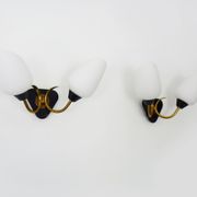 Pair of vintage Maison Arlus wall lights from the 50s in brass, opaline globe.