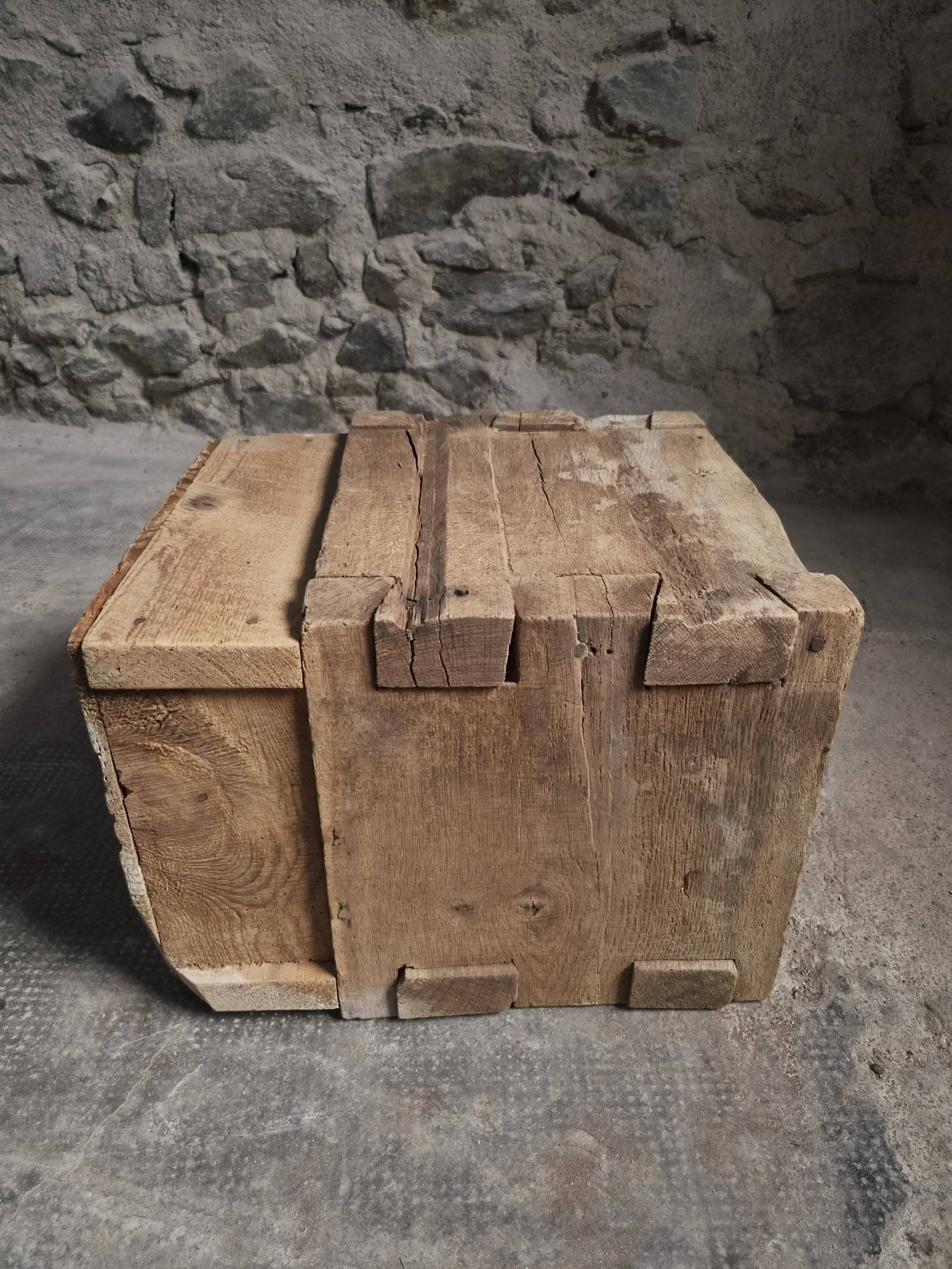 French antique oak safe, lockable rustic chest, circa 1750–1850.