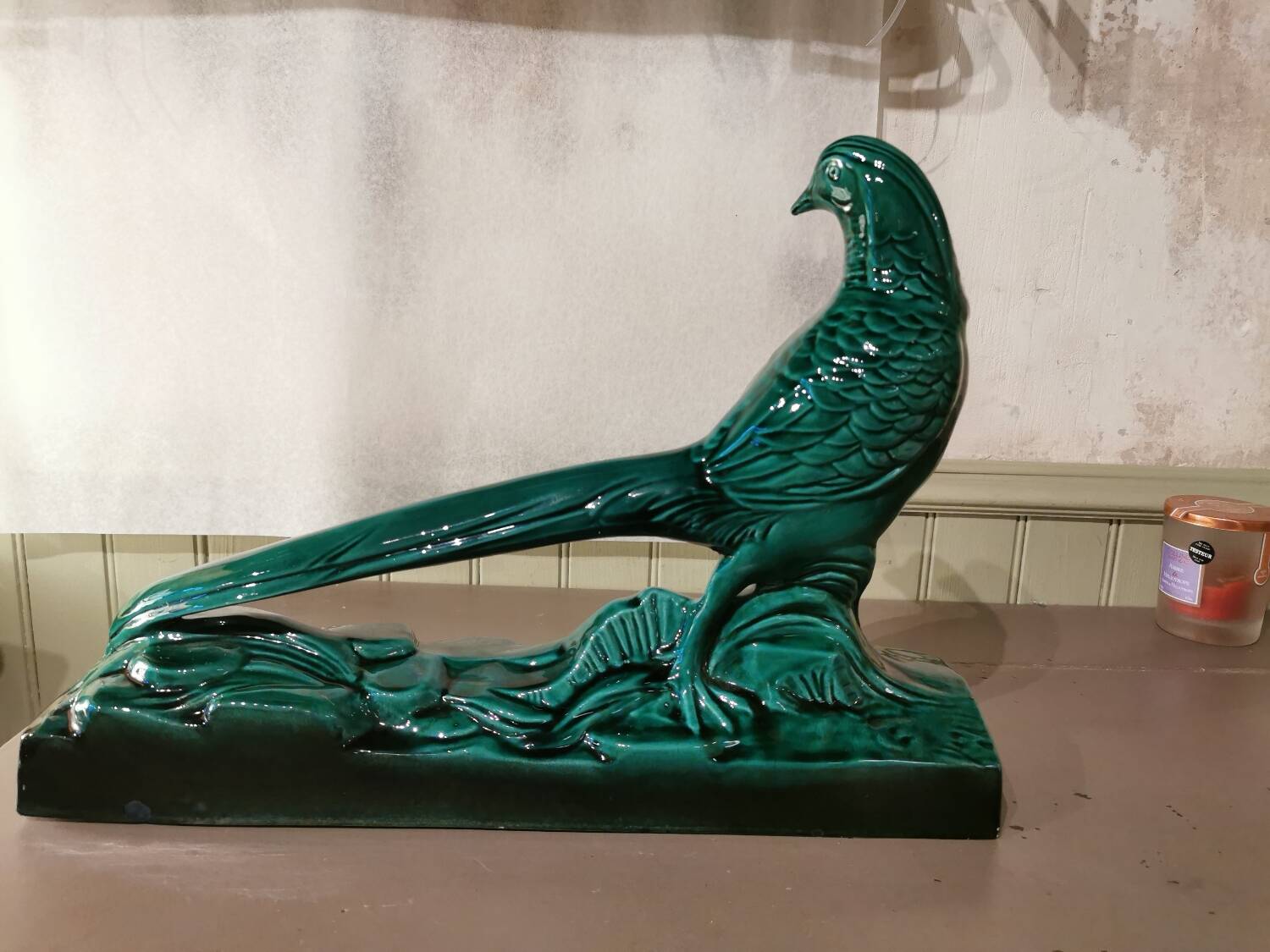 Art Deco Pheasant in Green Ceramic