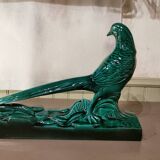 Art Deco Pheasant in Green Ceramic