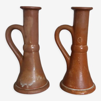2 stoneware candle holders