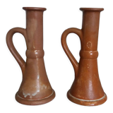2 stoneware candle holders