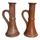 2 stoneware candle holders