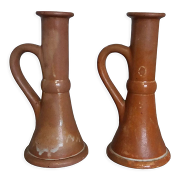 2 stoneware candle holders