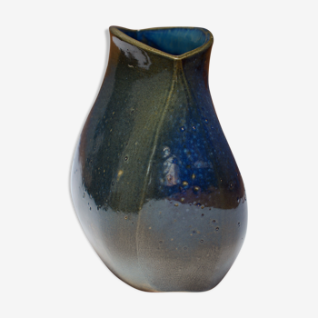Blue vintage vase of ceramist Belgian circa 1948