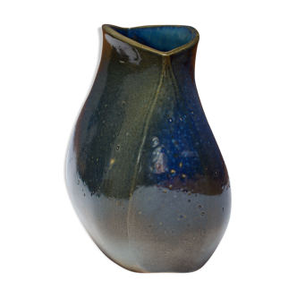 Vase bleu vintage de céramiste Belge circa 1948